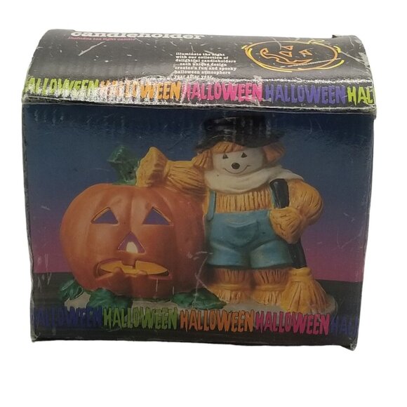 Vintage Halloween Candle Holder Jack O Lantern Scarecrow - Picture 8 of 10